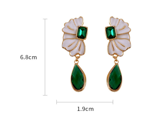 Oil Dripping Flower Emerald Water Drop Earrings